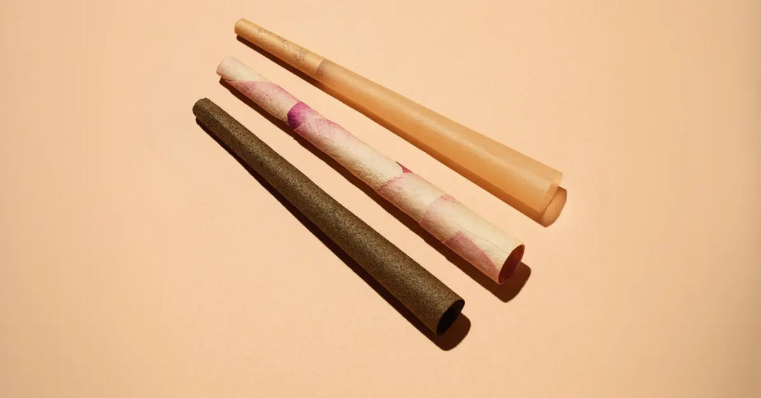 Organic terpene cones in three unique styles, displayed on a beige background with natural lighting